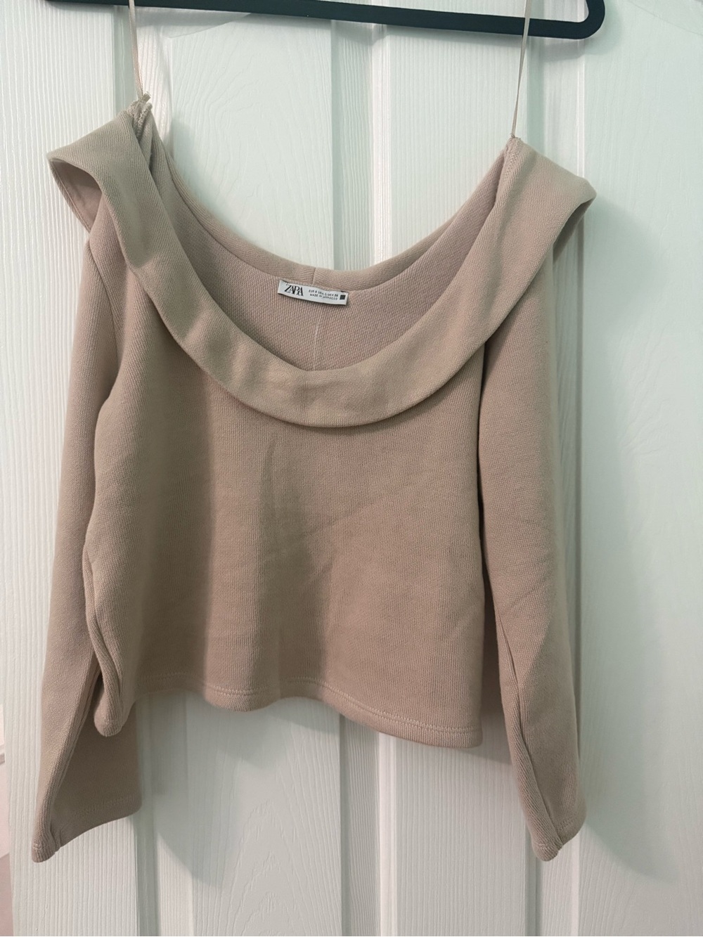 Zara Beige Off-Shoulder Knit Top